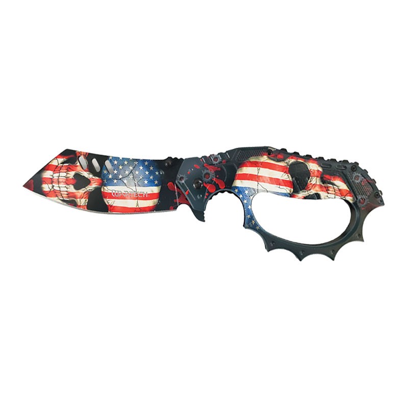 Reaper's Grasp Cleaver Blade Assisted Trench Knife - USA Skull