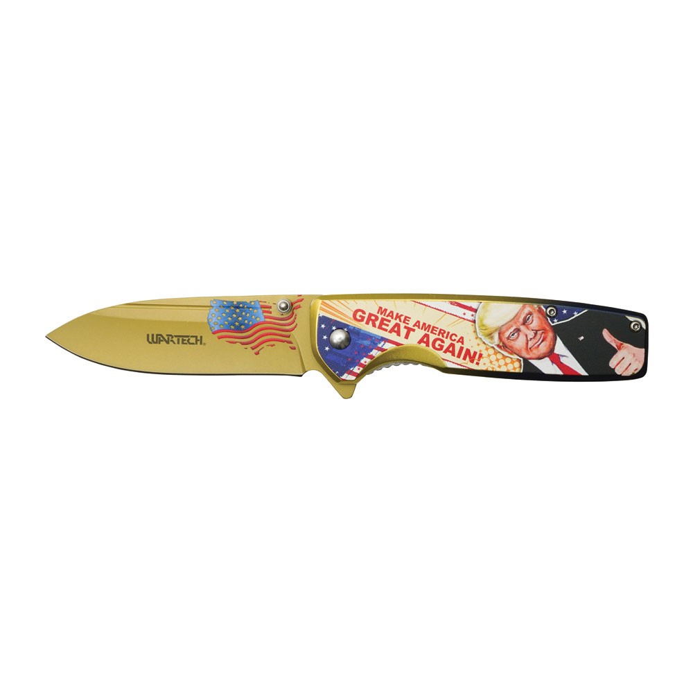 TRUMP 2024: Gold MAGA Assisted-Open Pocket Knife: Make America Great Again