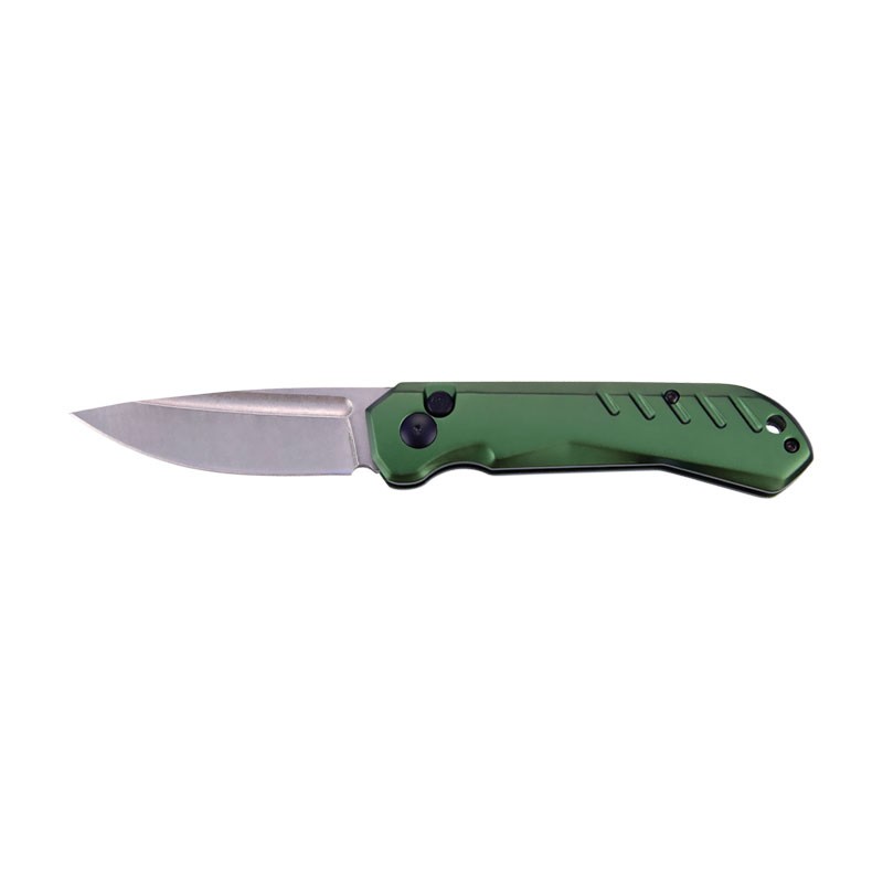 Lightweight CNC Machined Switchblade with Stonewashed Clip Point Blade - Green