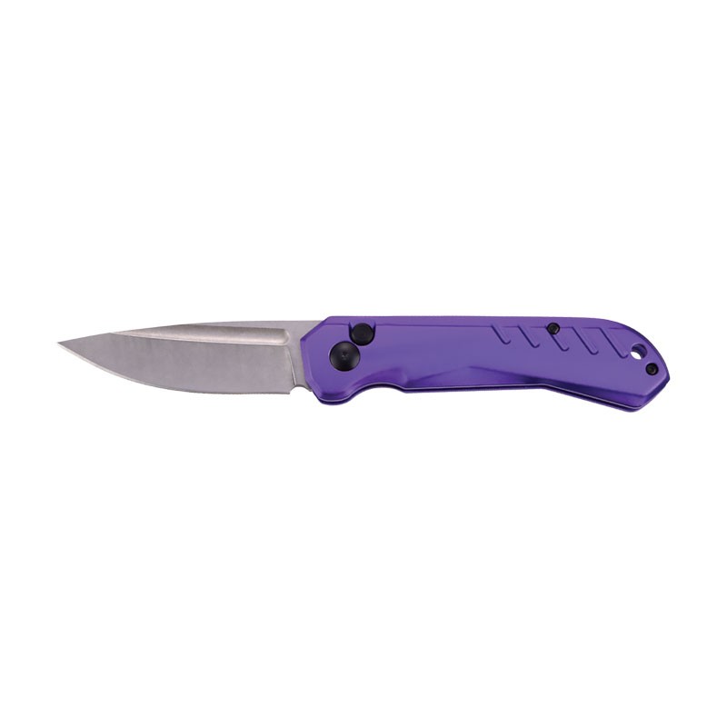 Lightweight CNC Machined Switchblade with Stonewashed Clip Point Blade - Purple