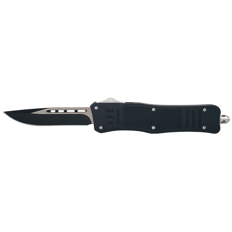 Medium Rubberized Handle OTF Knife - Clip Point Plain Edge