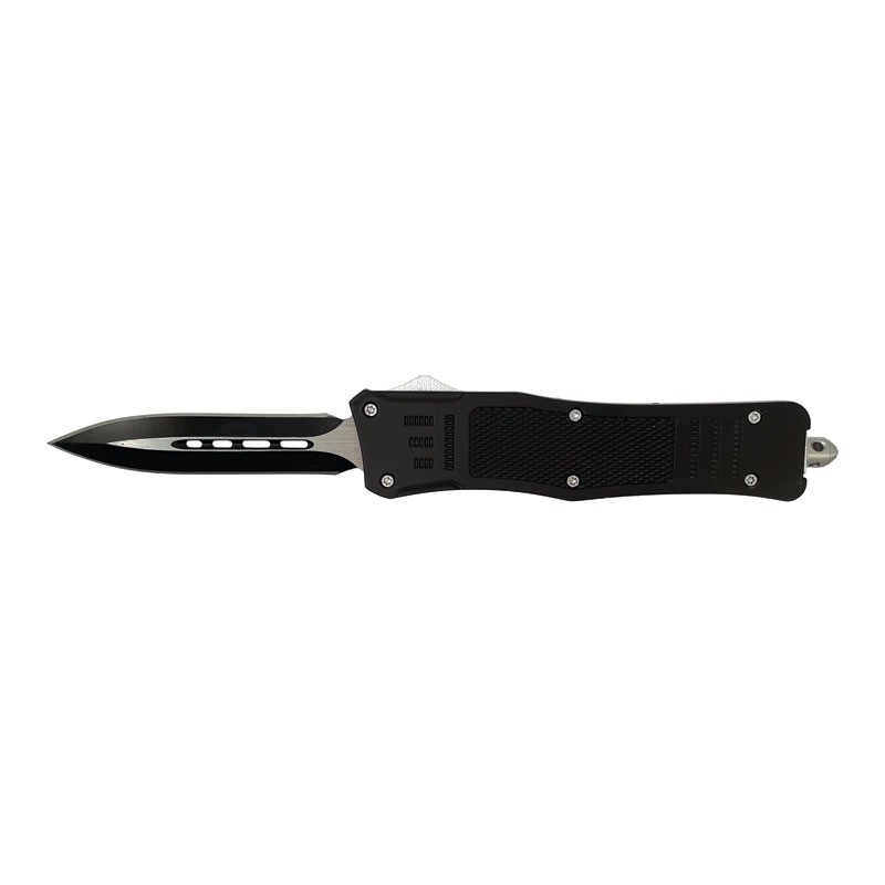 Medium Rubberized Handle OTF Knife - Double Edge Plain Edge