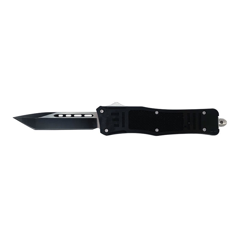 Medium Rubberized Handle OTF Knife - Tanto Plain Edge