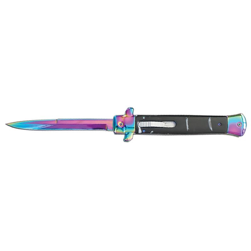 Milano Style OTF Knife - Elite Collection - Black with Rainbow - Large