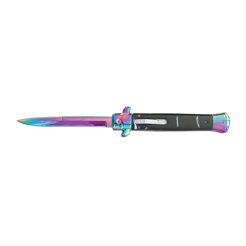 Milano Style OTF Knife - Elite Collection - Black with Rainbow - Small
