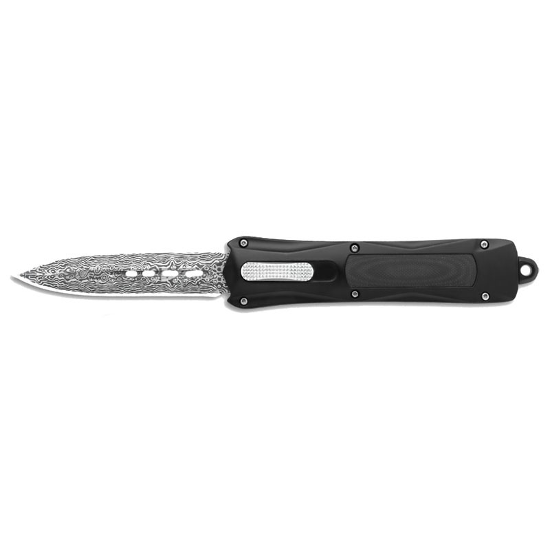 SleekStreak Versatile OTF Knife - Silver Damascus Etch