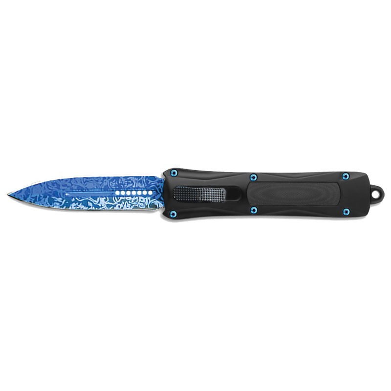 SleekStreak Versatile OTF Knife - Blue Damascus Etch