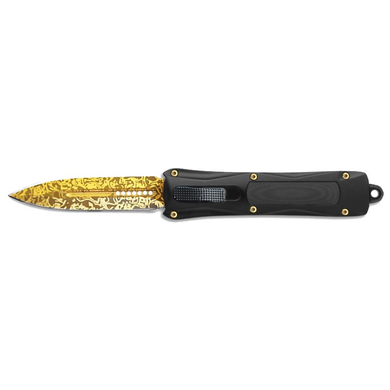 SleekStreak Versatile OTF Knife - Gold Damascus Etch