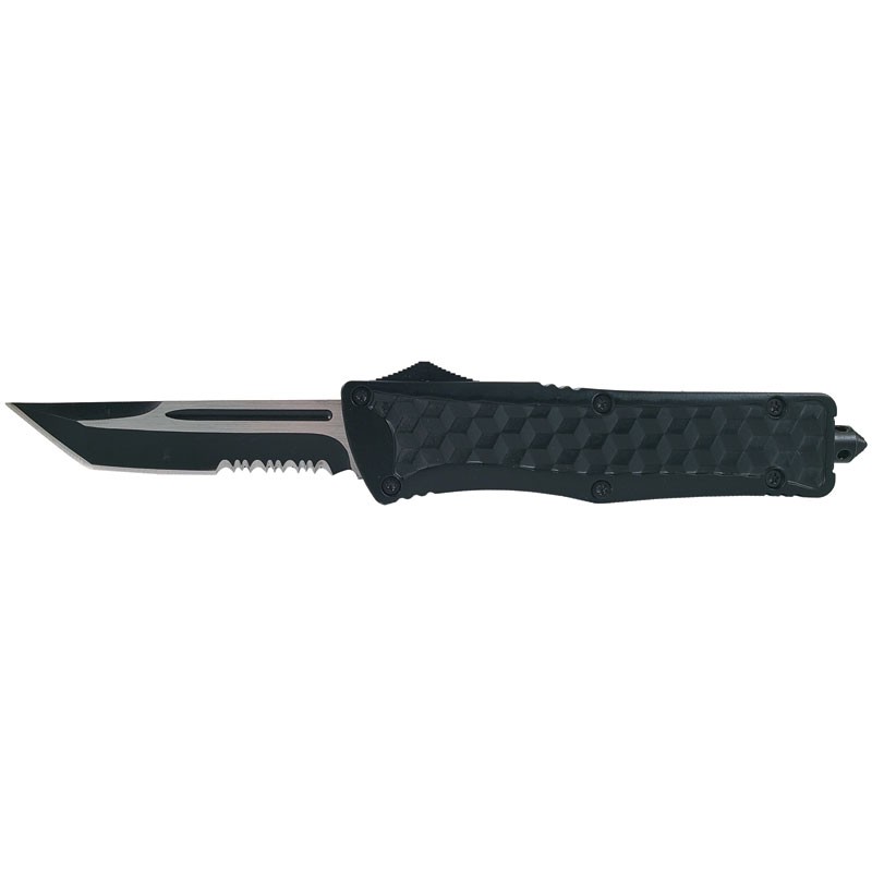 Cubist OTF Automatic Knife - Black - Tanto Serrated