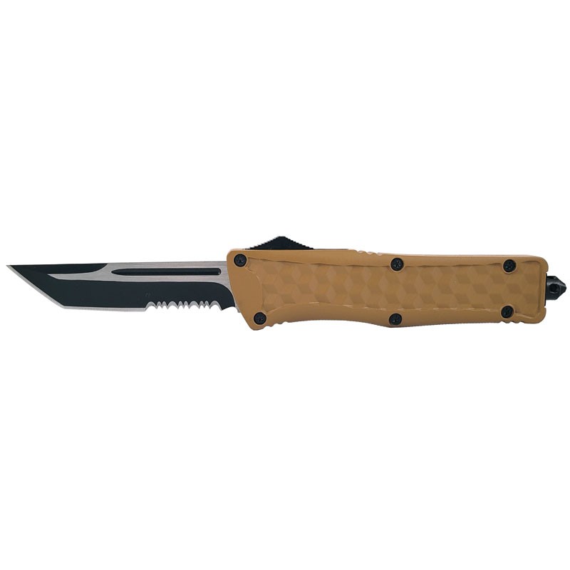 Cubist OTF Automatic Knife - Coyote - Tanto Serrated