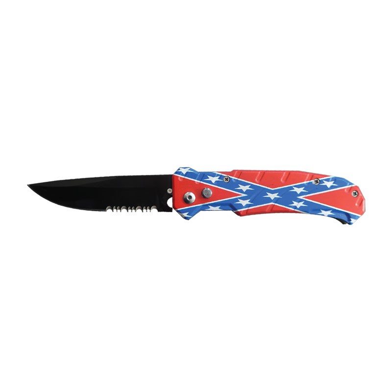Clip Point Blade Automatic Knife with Dixie Flag Design Handle