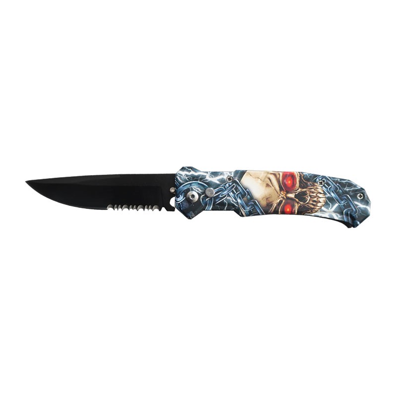 Clip Point Blade Automatic Knife with Skull Design Handle