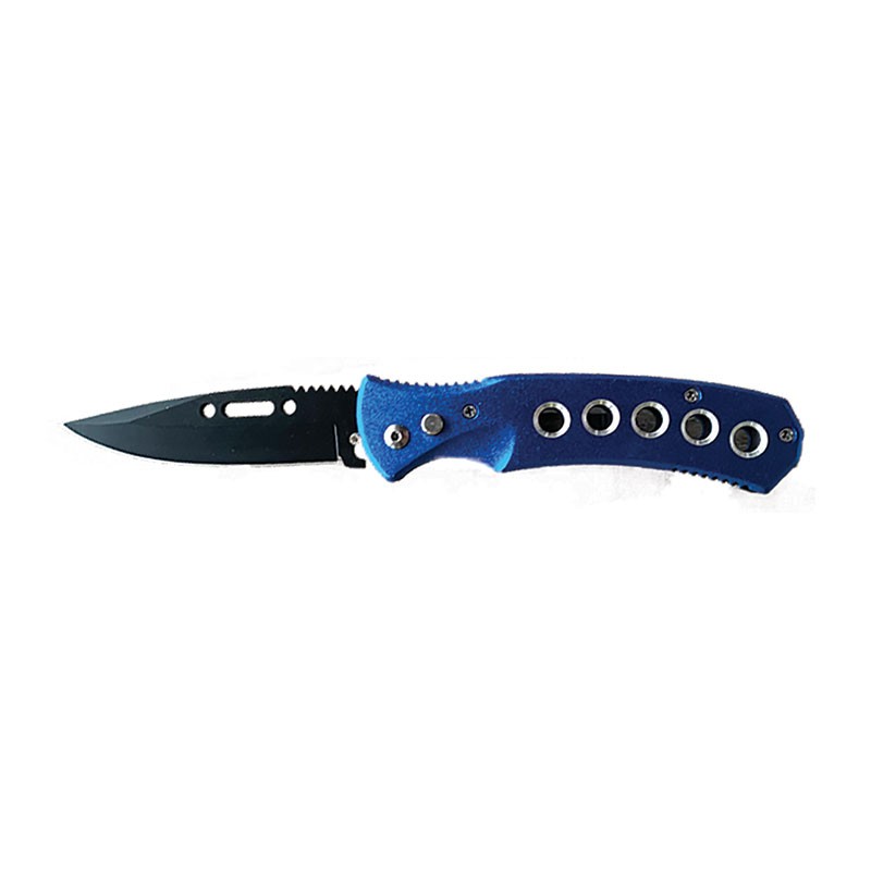 Blue Automatic Knife with Holes in Handle