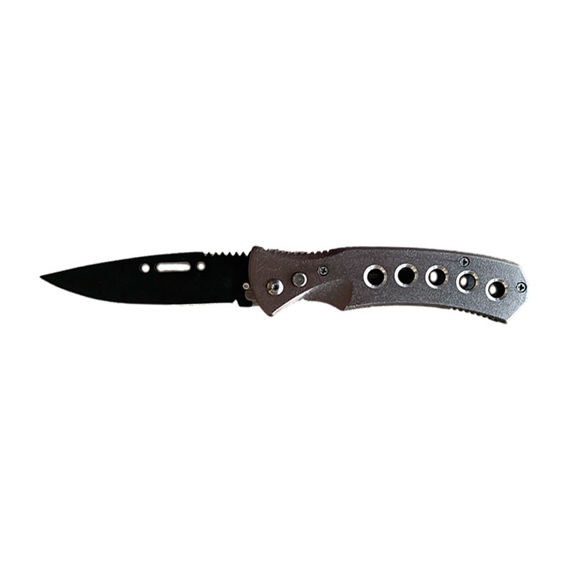 Gray Automatic Knife with Holes in Handle
