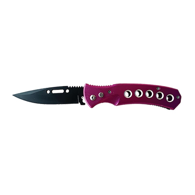 Purple Automatic Knife with Holes in Handle