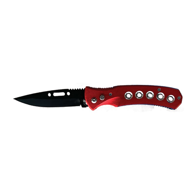 Red Automatic Knife with Holes in Handle