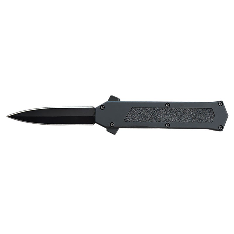 Stiletto Style OTF Knife with Hidden Switch - Black with Extreme Grip Inlay