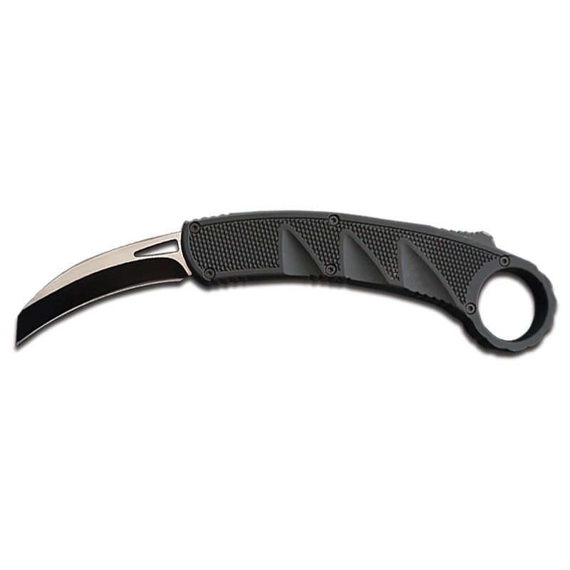 ArchAngel with Rubberized Grip - Out-the-Bottom Karambit Style Switchblade - Black