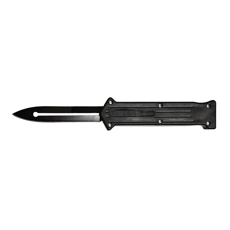 Spearpoint Sentinel: Front Switch Automatic Knife with Blood Groove and Faux Edge - Black