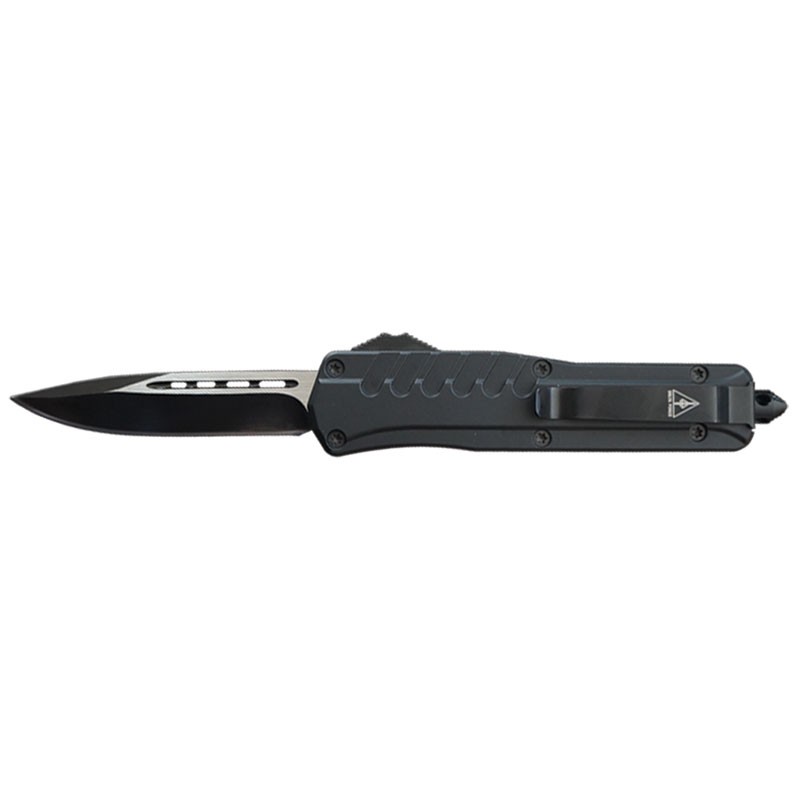 Rubberized Grip OTF Knife - Two Tone Blade