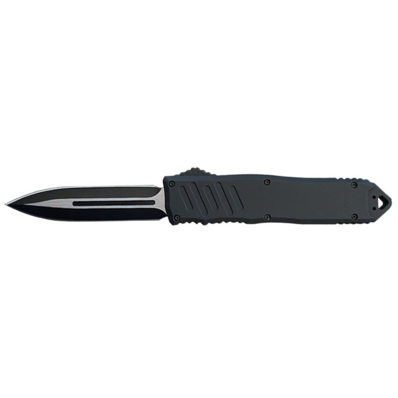Two-Tone Blade Black Handle OTF Knife - Double Edge Plain