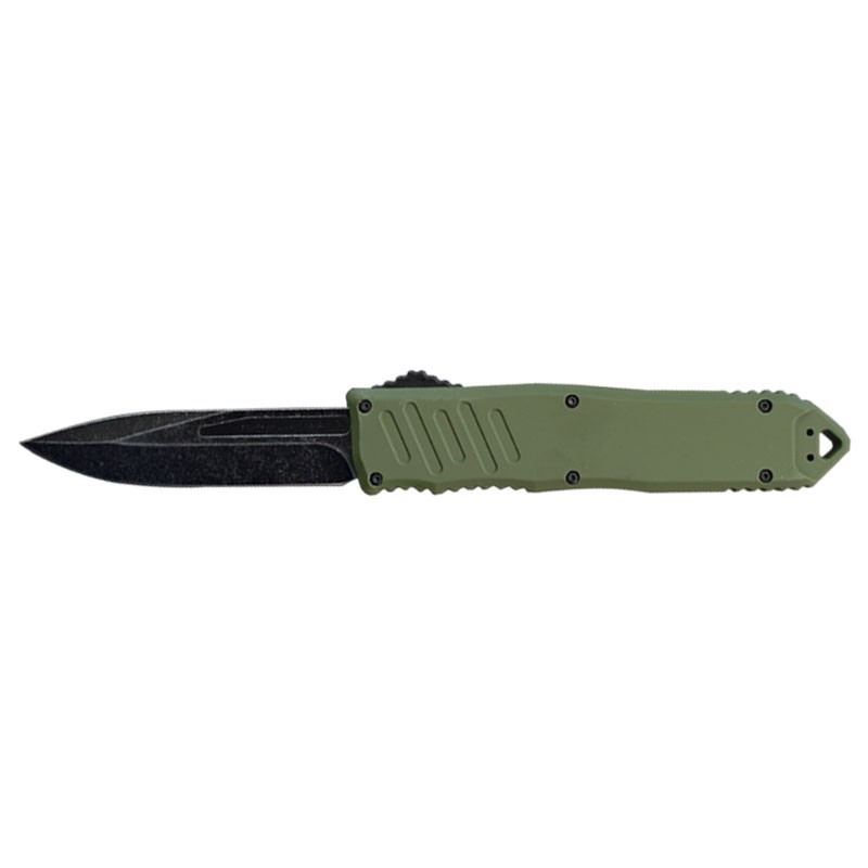 Stonewash Blade Green Handle OTF Knife - Clip Point