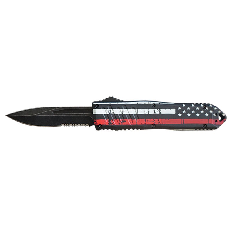 Stonewash Blade Red Line USA Flag Handle OTF Knife - Clip Point