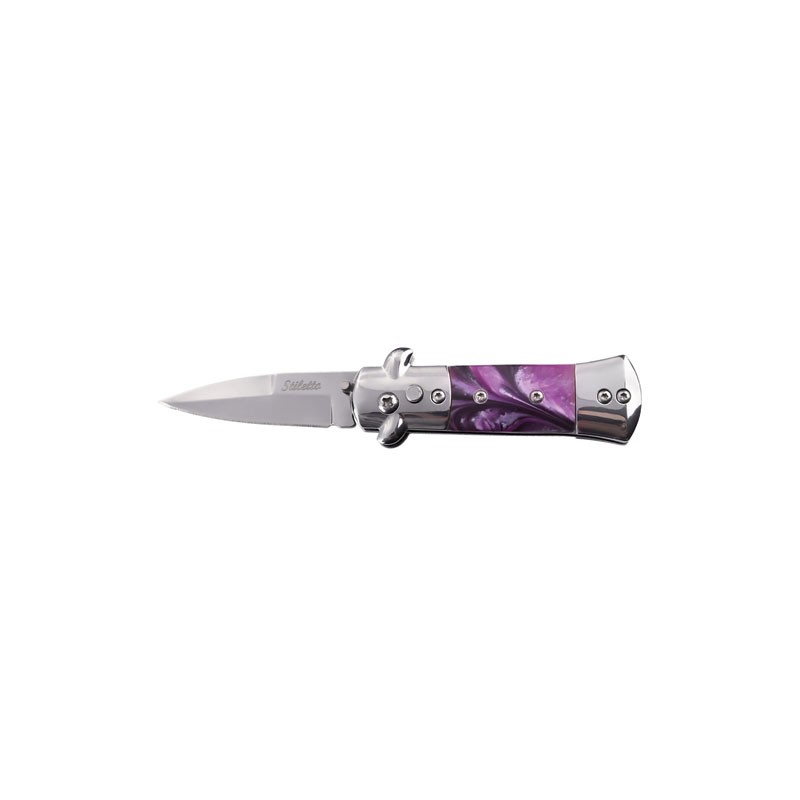 Mini Milano Stiletto Switchblade Automatic Knife - Purple Marble