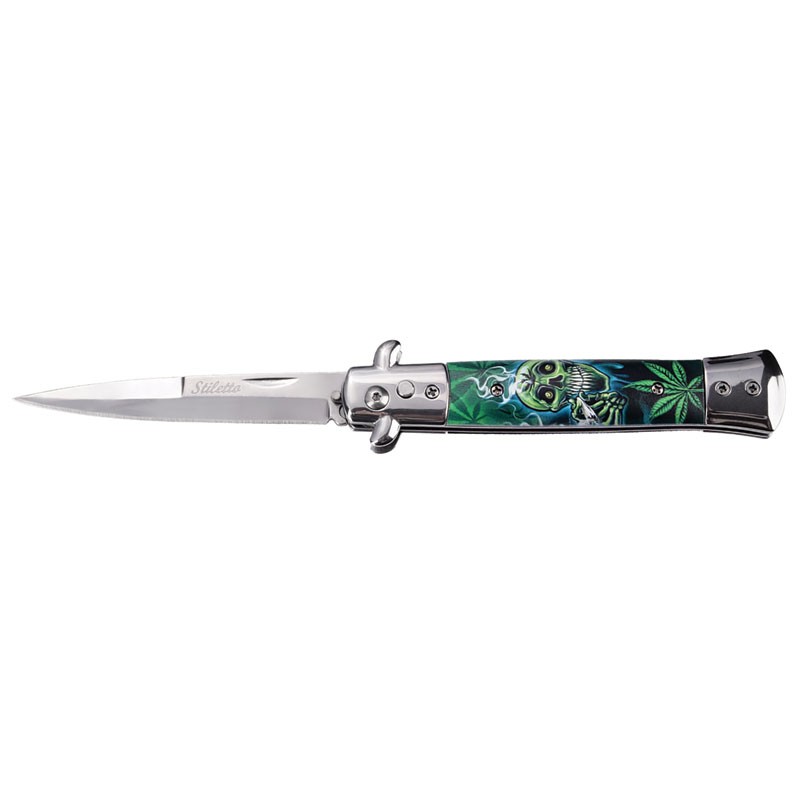 Stiletto Switchblade - Smoking Skull