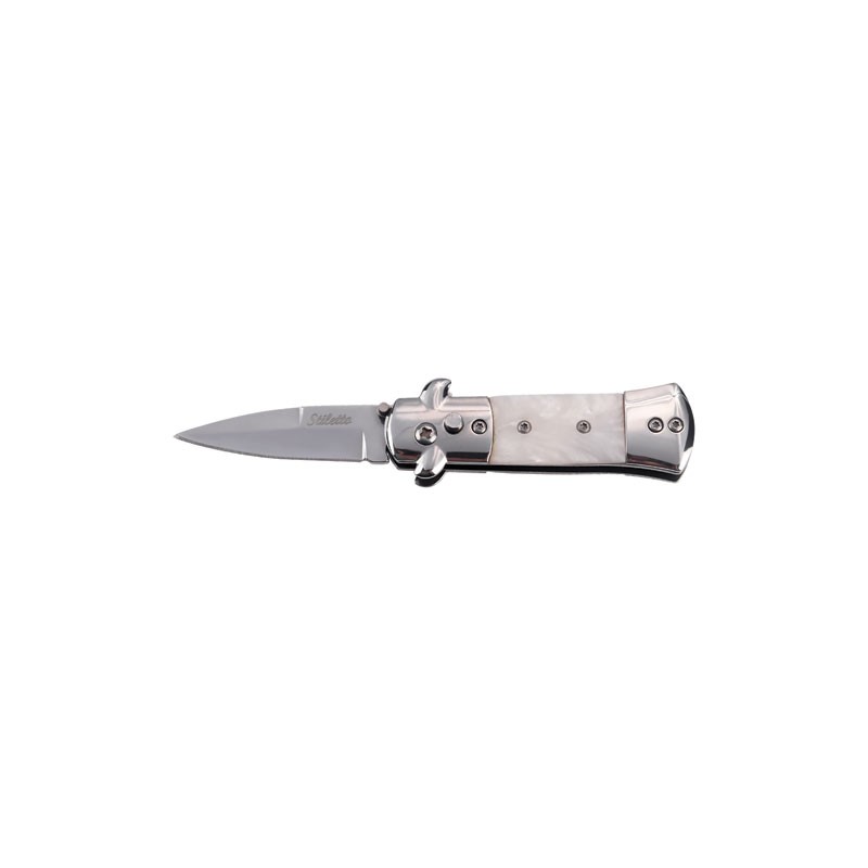 Mini Milano Stiletto Switchblade Automatic Knife - White Marble