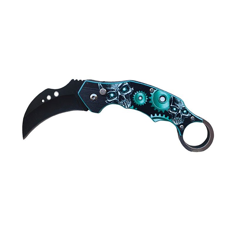 Karambit Style Automatic Knife - Skull Green