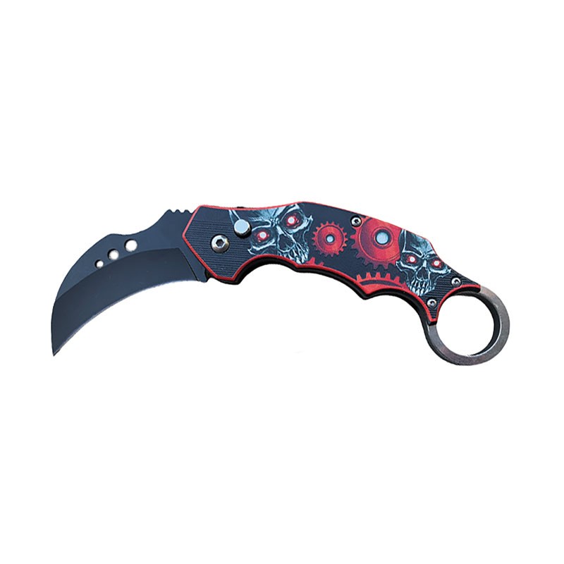 Karambit Style Automatic Knife - Skull Red