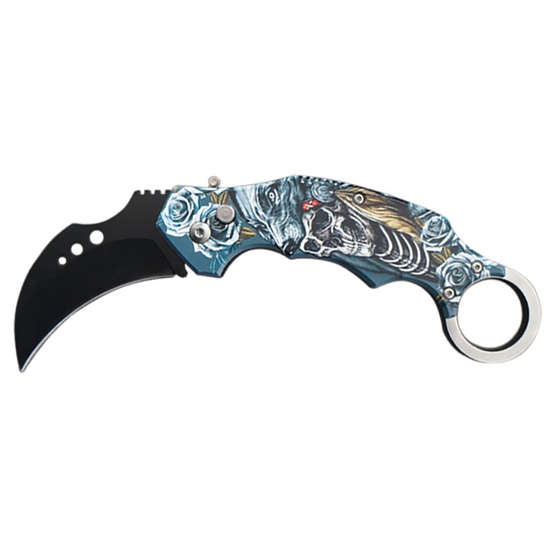 Karambit Style Automatic Knife - Tribal Skull