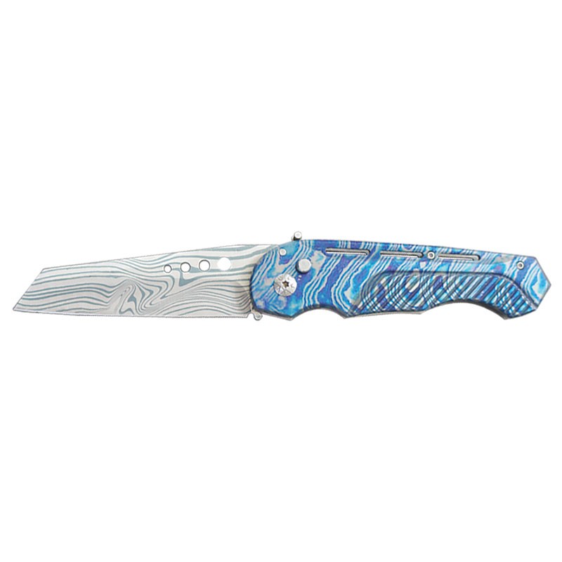 Wharncliffe Blade Automatic Knife - Damascus Etch Blade