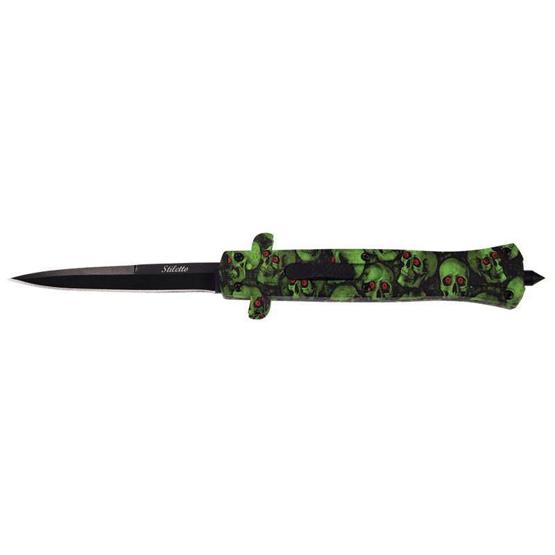 Green Skull Design ABS Handle OTF Knife