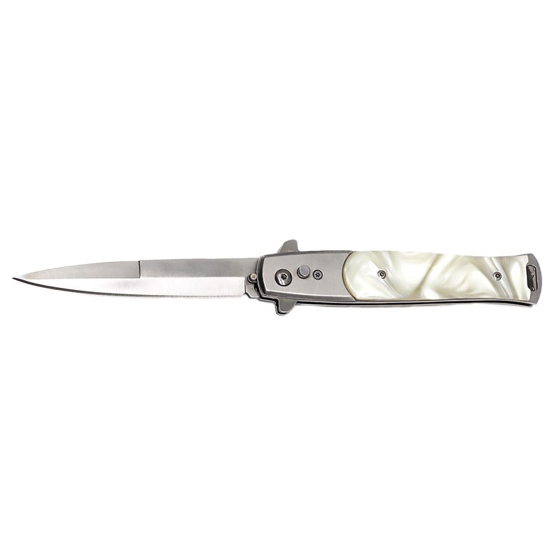 Elegant White Marble Stiletto Automatic Knife