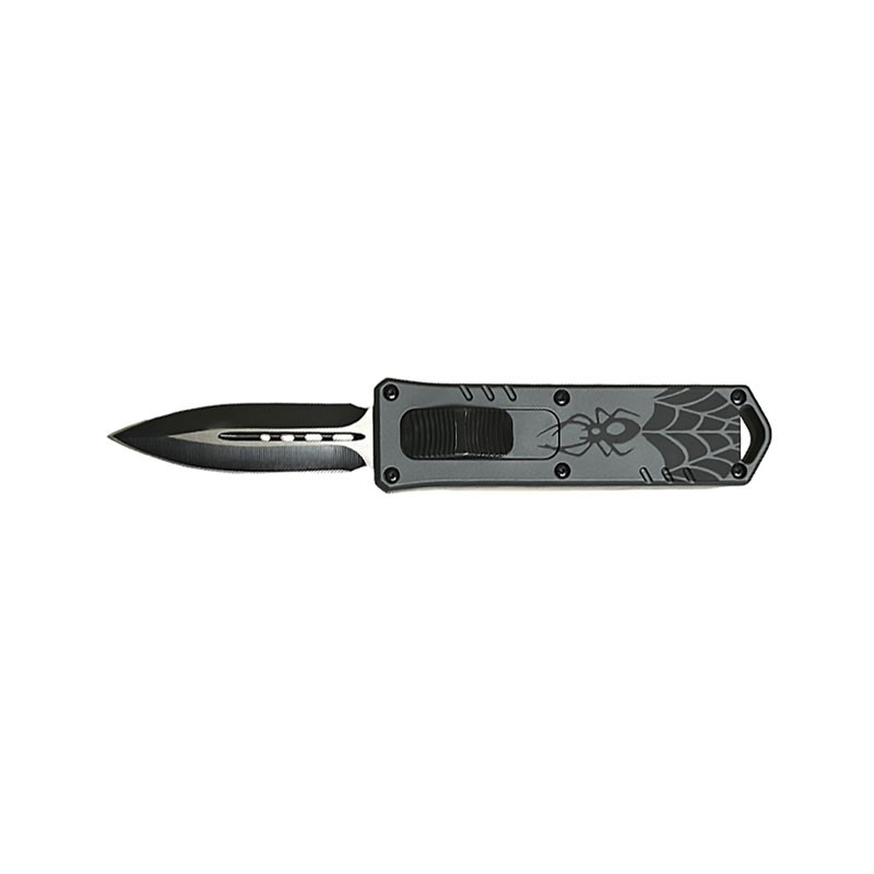 Compact Commando Stubby Front Switch OTF Knife - Gray Spider Web