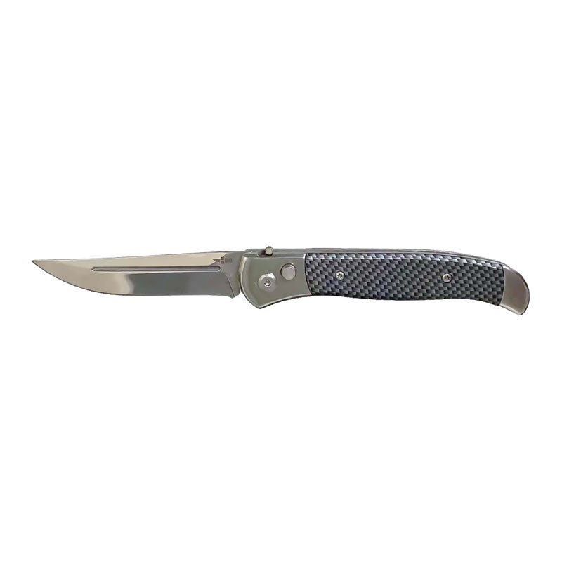 Gentlemen's Style Automatic Knife with Carbon Fiber Print Handle - Silver