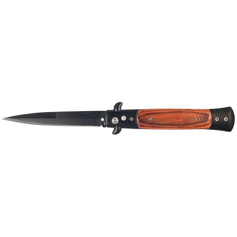 Stiletto Switchblade - Wood Handle with Black Blade