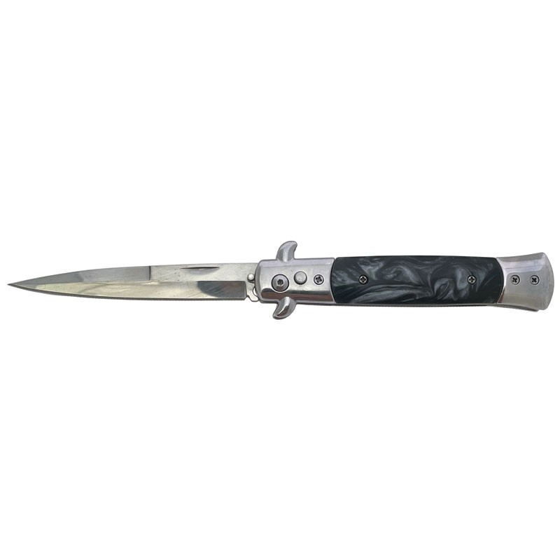 Stiletto Switchblade - Black Marble Handle with Silver Blade