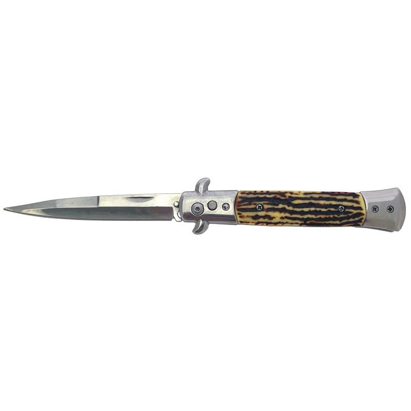 Stiletto Switchblade - Stag Handle with Silver Blade