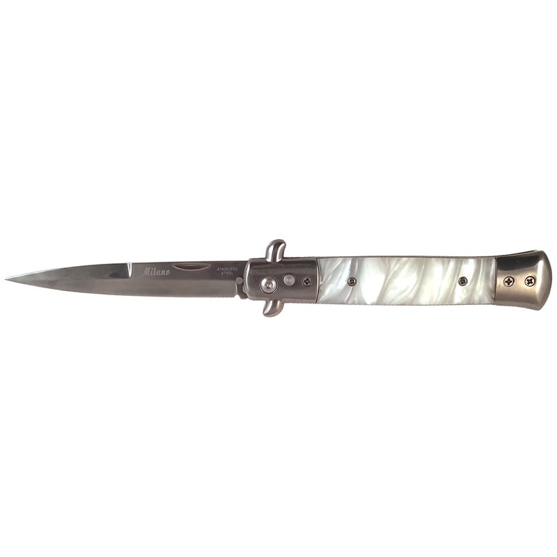 Stiletto Switchblade - White Marble Handle with Silver Blade