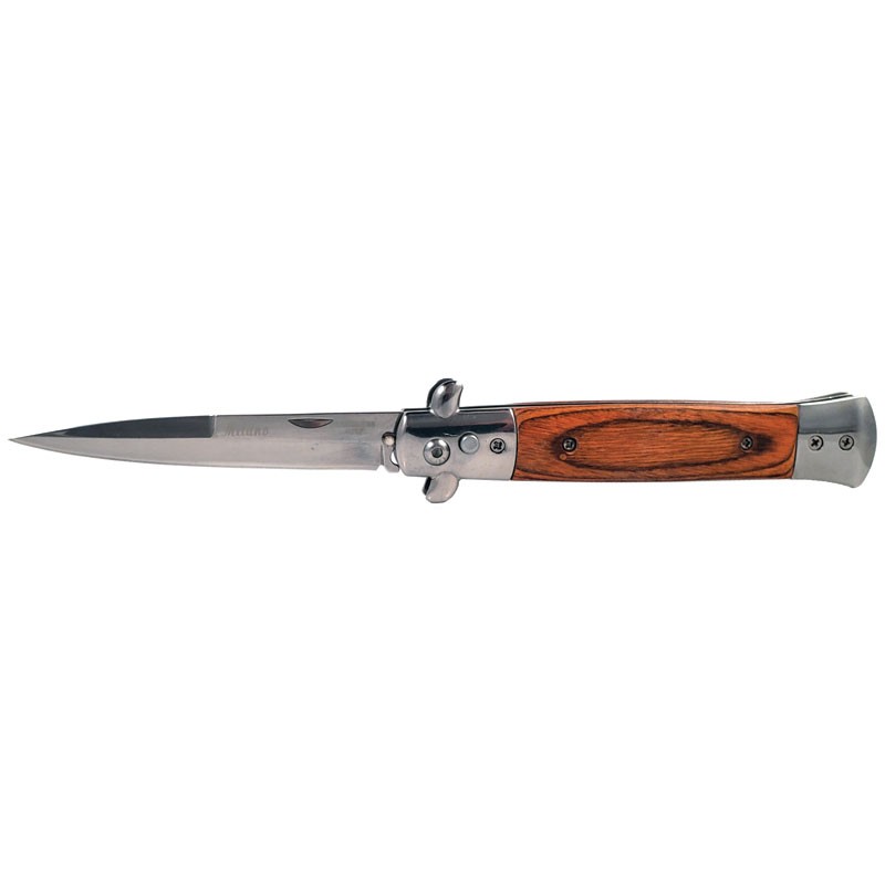 Stiletto Switchblade - Red Wood Handle with Silver Blade