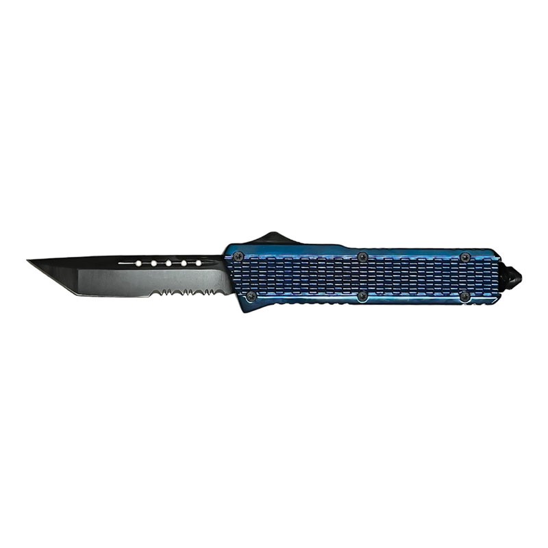 Lustrous Blue Tanto Titanium OTF Knife - Medium