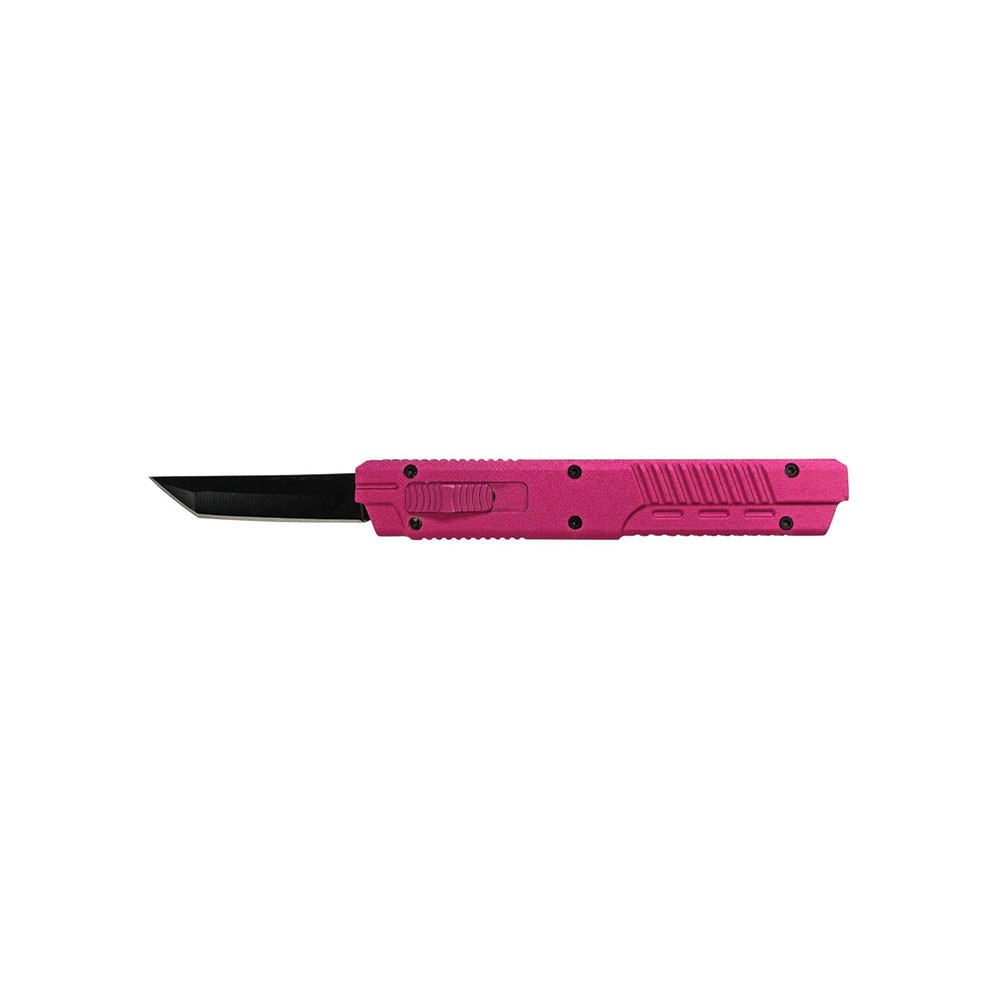 Compact Pink OTF Knife - Black Tanto Blade with Anodized Aluminum Handle