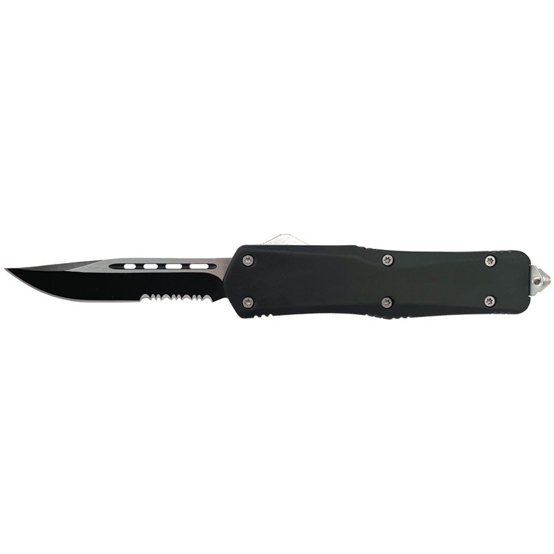 Smooth Operator OTF Knife - Full Size Black Clip Point Serrated