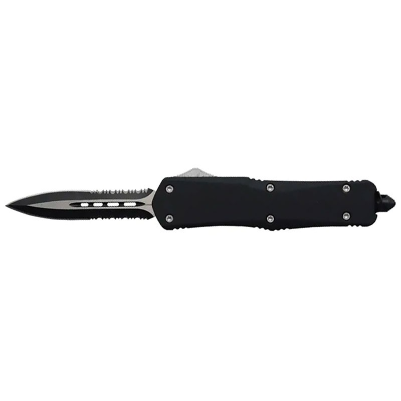 Smooth Operator OTF Knife - Black Handle with Double Edge Serrated