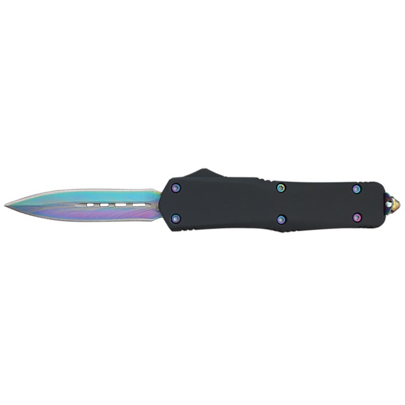 Smooth Operator OTF Knife - Rainbow Damascus Etch Blade with Double Edge