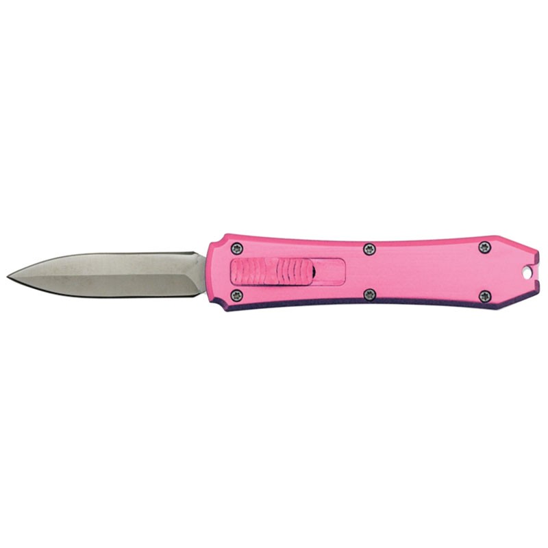 OTF Pink Handle & Silver Blade with Switch on Top Auto 