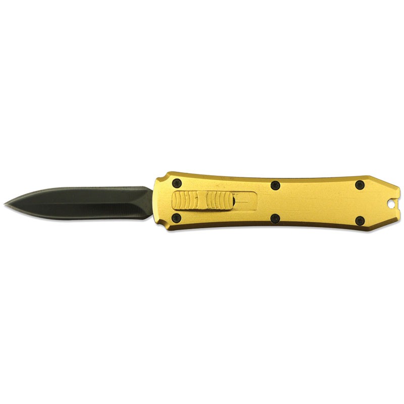OTF Gold Handle & Black Blade with Switch on Top Auto 